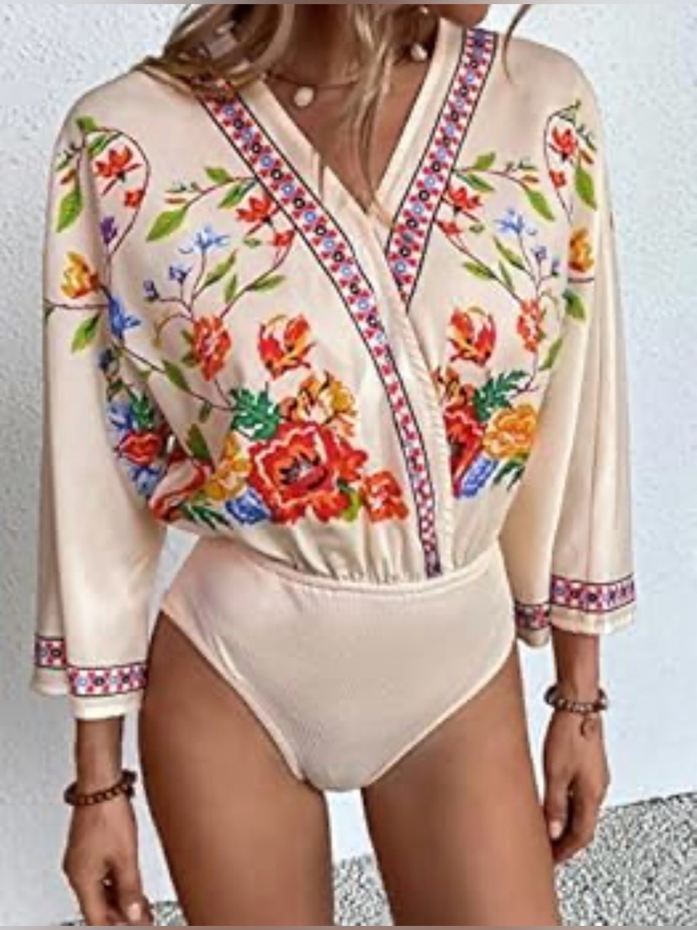 SHEIN Floral V-Neck Bodysuit